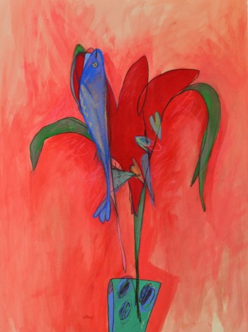 Blauwe vis en rode tolp caymax