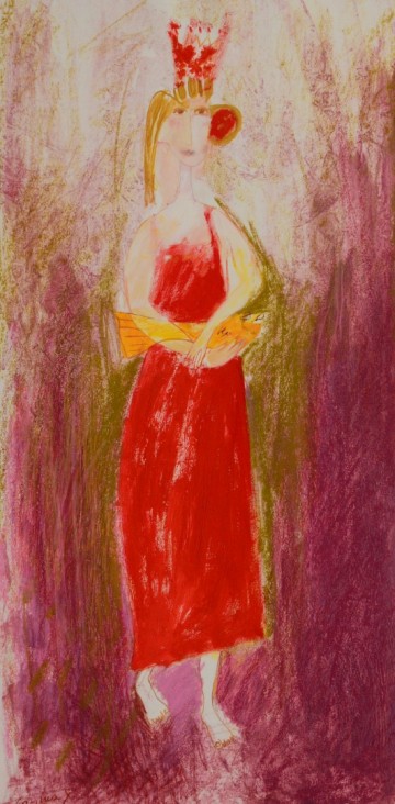 Katrien caymax   tussen het riet in rode jurk