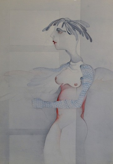 Katrien caymax staand naakt aquarel